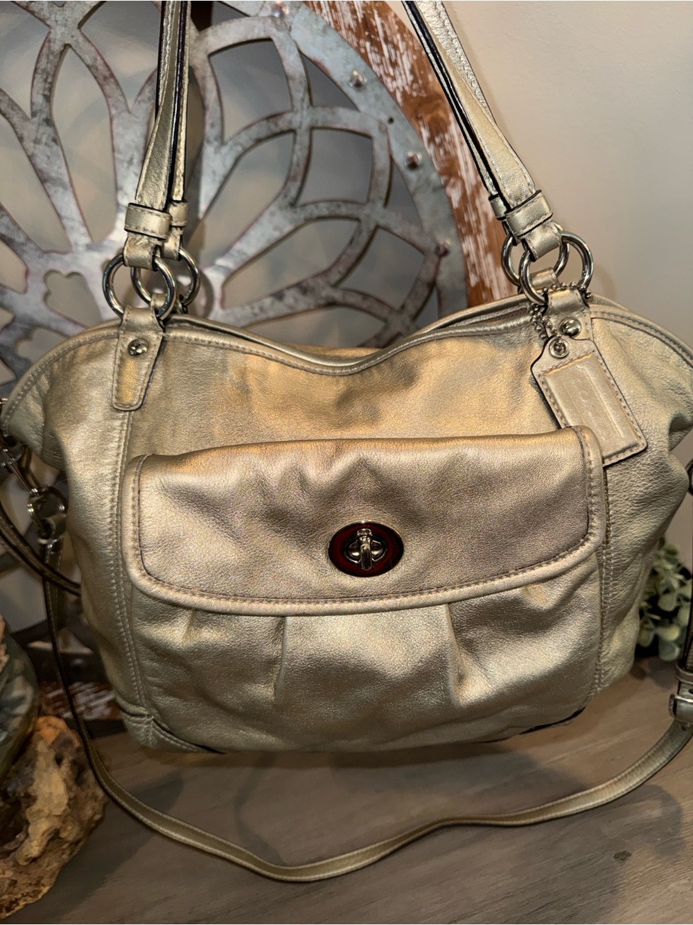 Coach Metallic Bronze-Gold Leather Shoulder Bag